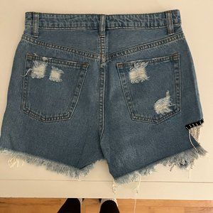 Fringe jeweled jean shorts
